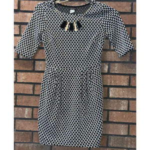 Venus Womens Black/White Checkered Dress With‎ Built In Necklace Size XS